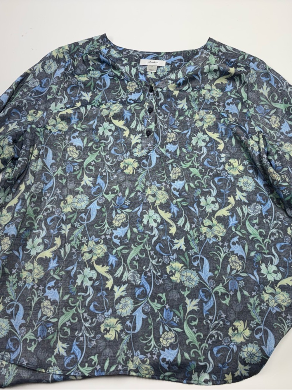 CJ Banks Floral Blouse with Blue and Green Print